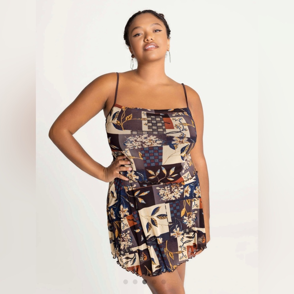 CIDER Mini/Mid dress Floral Leaf Foliage Lettuce trim Plus Size